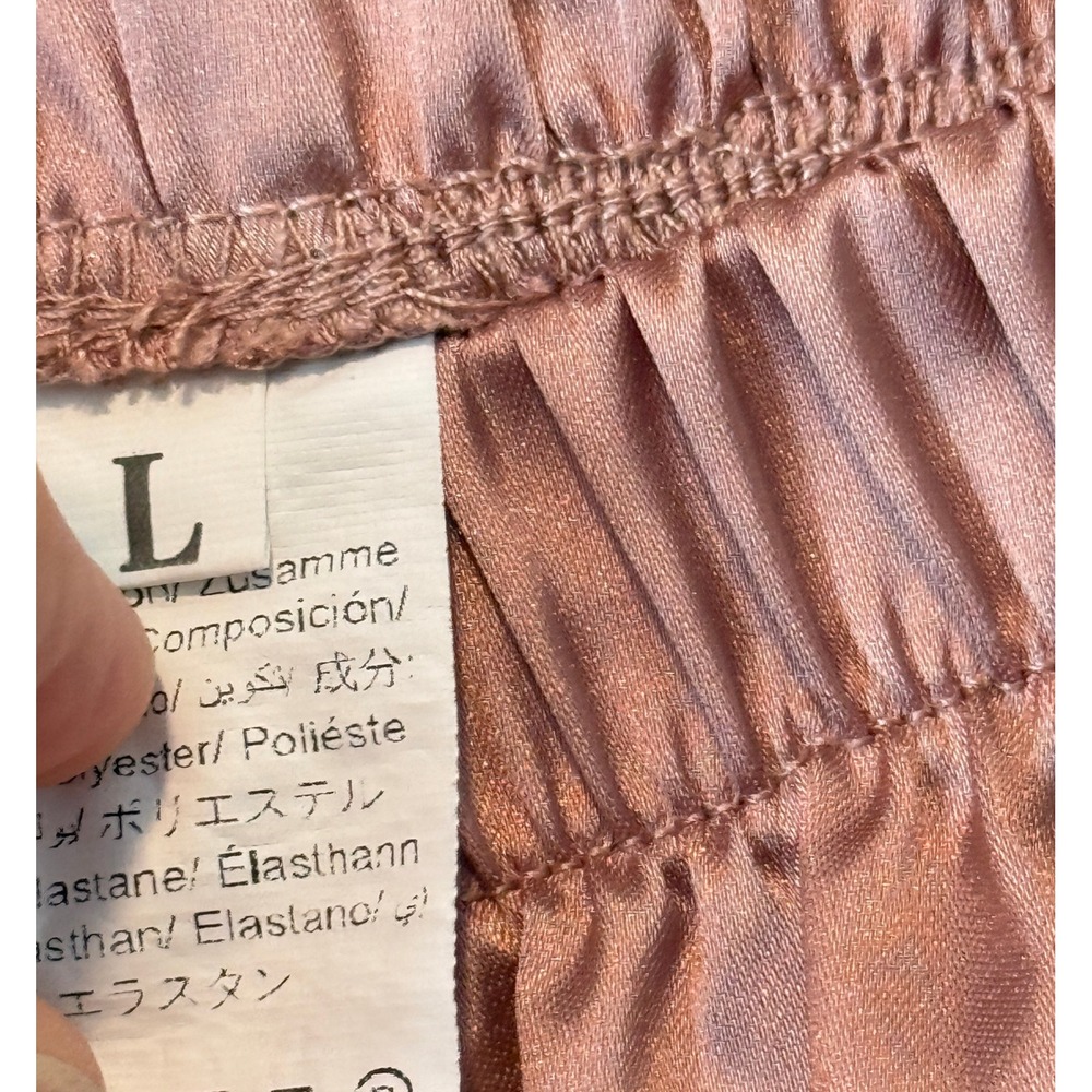 Dusty Rose Satin Wide Leg Lounge Pants Ruffle Pleated Hem Pink Women L - Picture 5 of 5